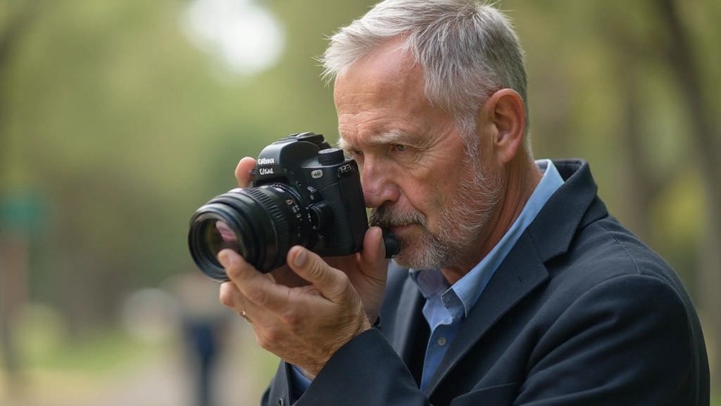 Photographer reviewing images on camera LCD screen during outdoor shooting session