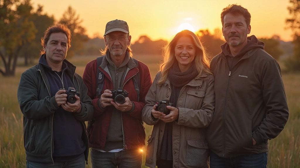 Group of photographers with cameras at outdoor photo walk session